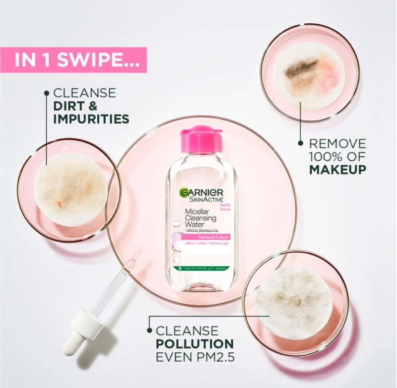 Garnier Micellar Water Facial Cleanser and Makeup Remover Pink for Sensitive Skin - Image 3