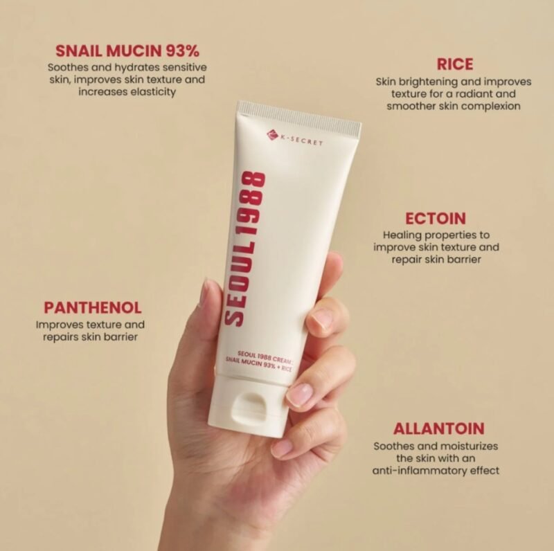 K-Secret Seoul 1988 Cream : Snail Mucin 93% + Rice Moisturizer - Image 2