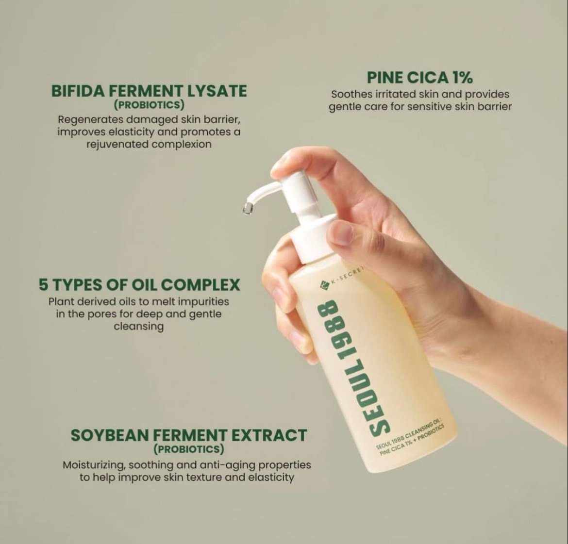 KSECRET Seoul 1988-Cleansing Oil: Pine Cica 1% + Probiotics - Image 2